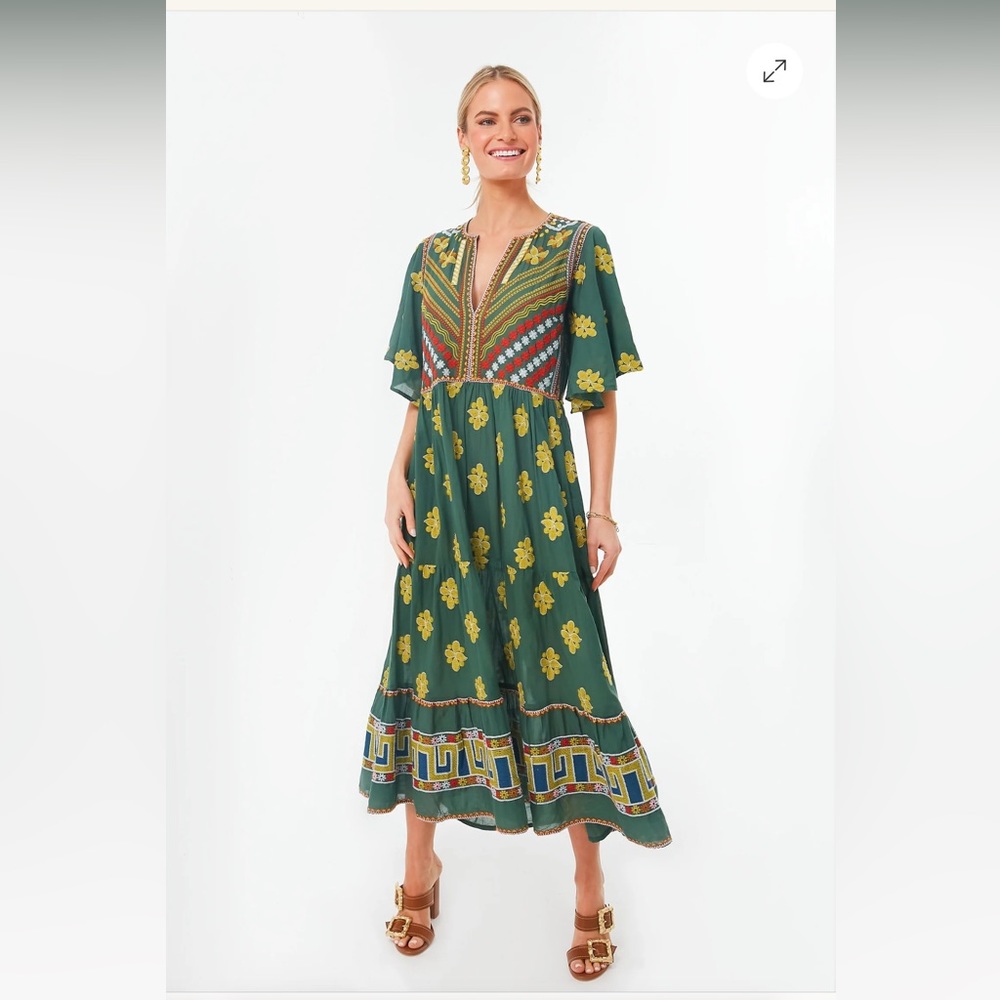 Oliphant green ‘Lucknow’ flirty v-neck maxi worn once